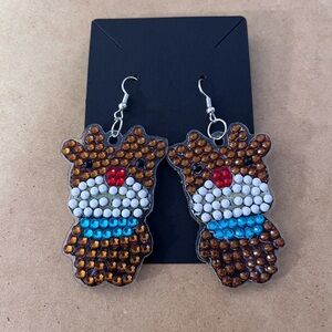 Festive Reindeer Earrings with Rhinestones